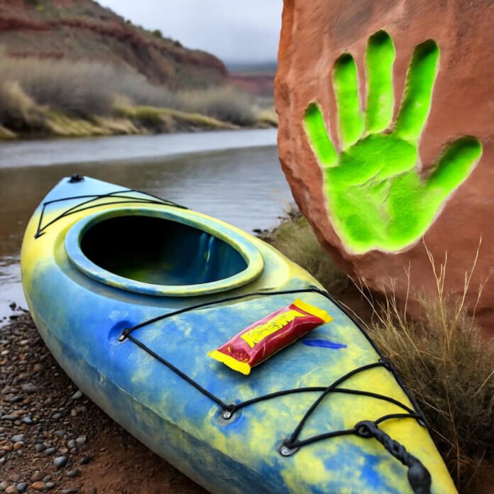 Capsized kayak, soggy phone, tumbleweed chaos. Capsized kayak, soggy phone, tumbleweed chaos.