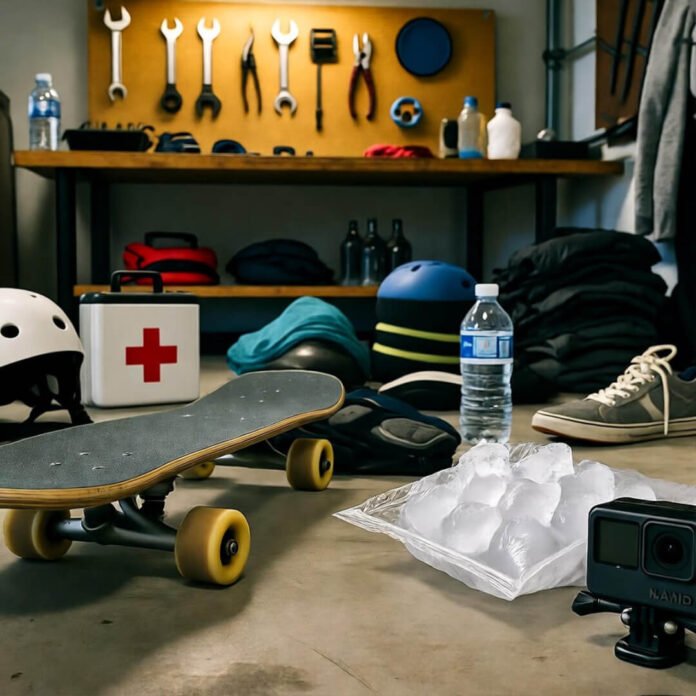 Messy garage recovery gear post-crash