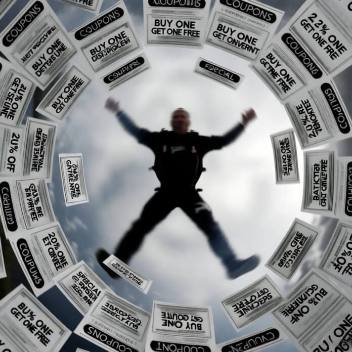 Skydiver with coupons falling, my dream deal