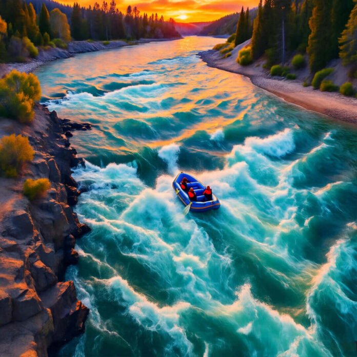 Impressionistic chaos of whitewater rafting on a US river, all thrill and humor. Impressionistic chaos of whitewater rafting on a US river, all thrill and humor.