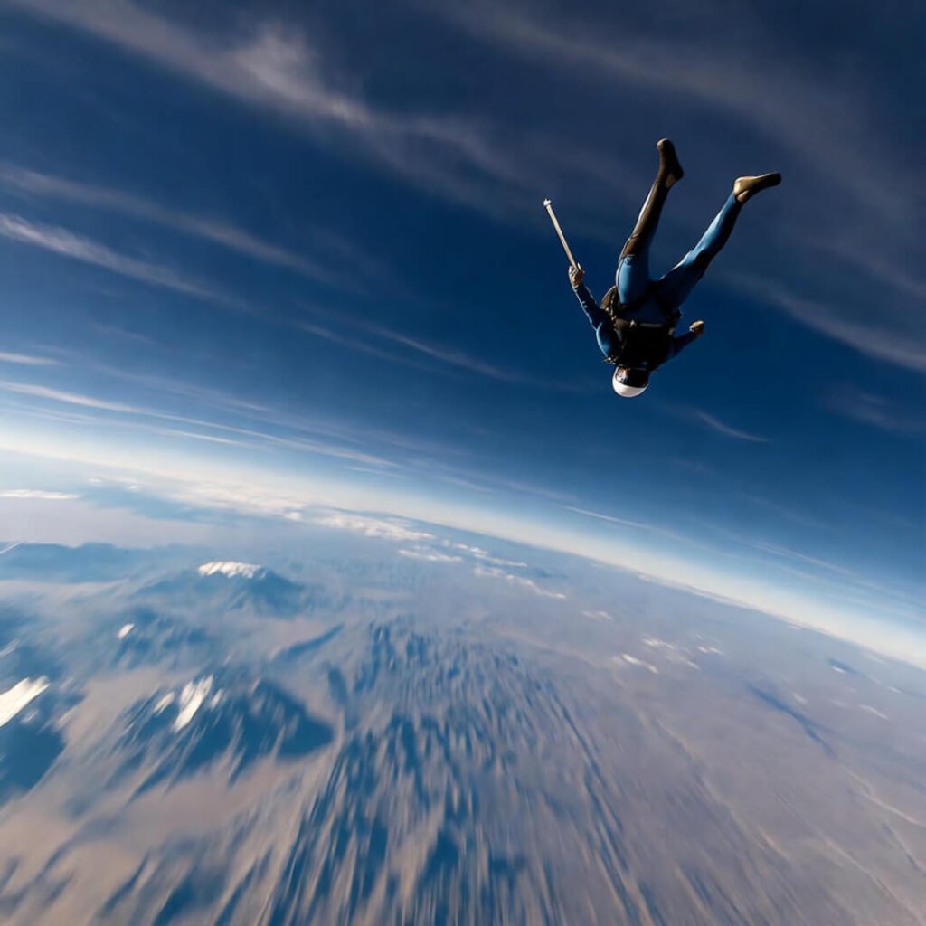 Blurry supersonic freefall, my panic mid-jump.