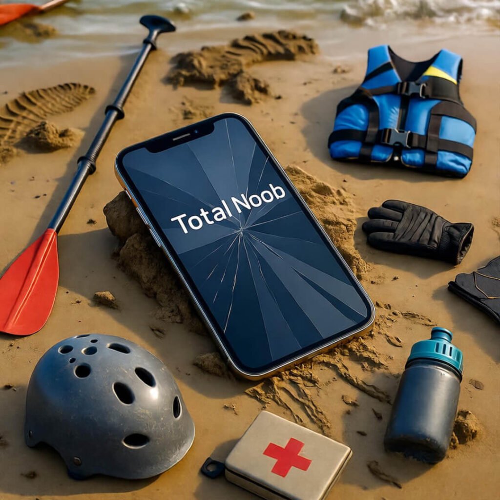 My jumbled gear for extreme paddleboarding adventures, total noob vibe.