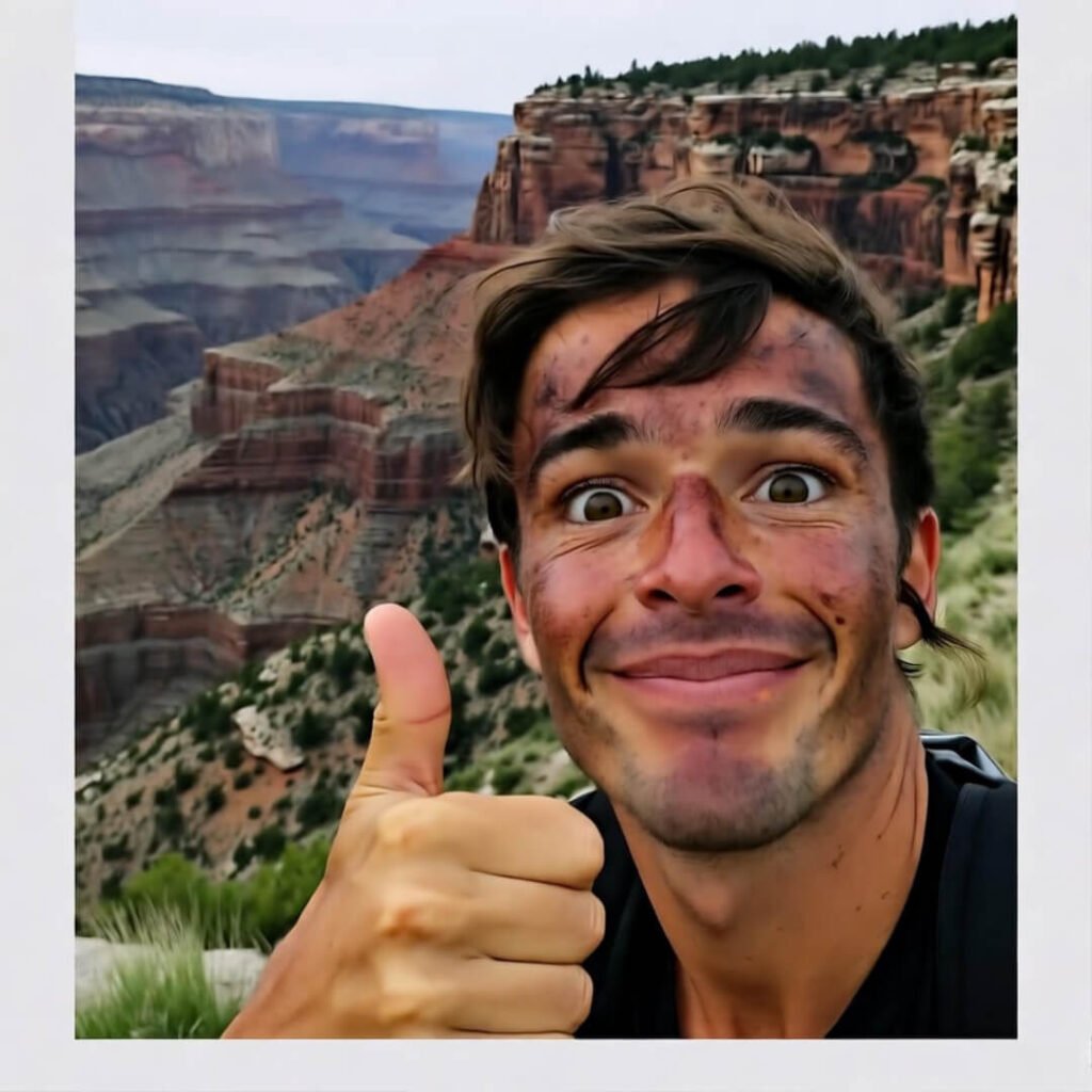 Surviving another extreme base jumping location—my battered but buzzing self.