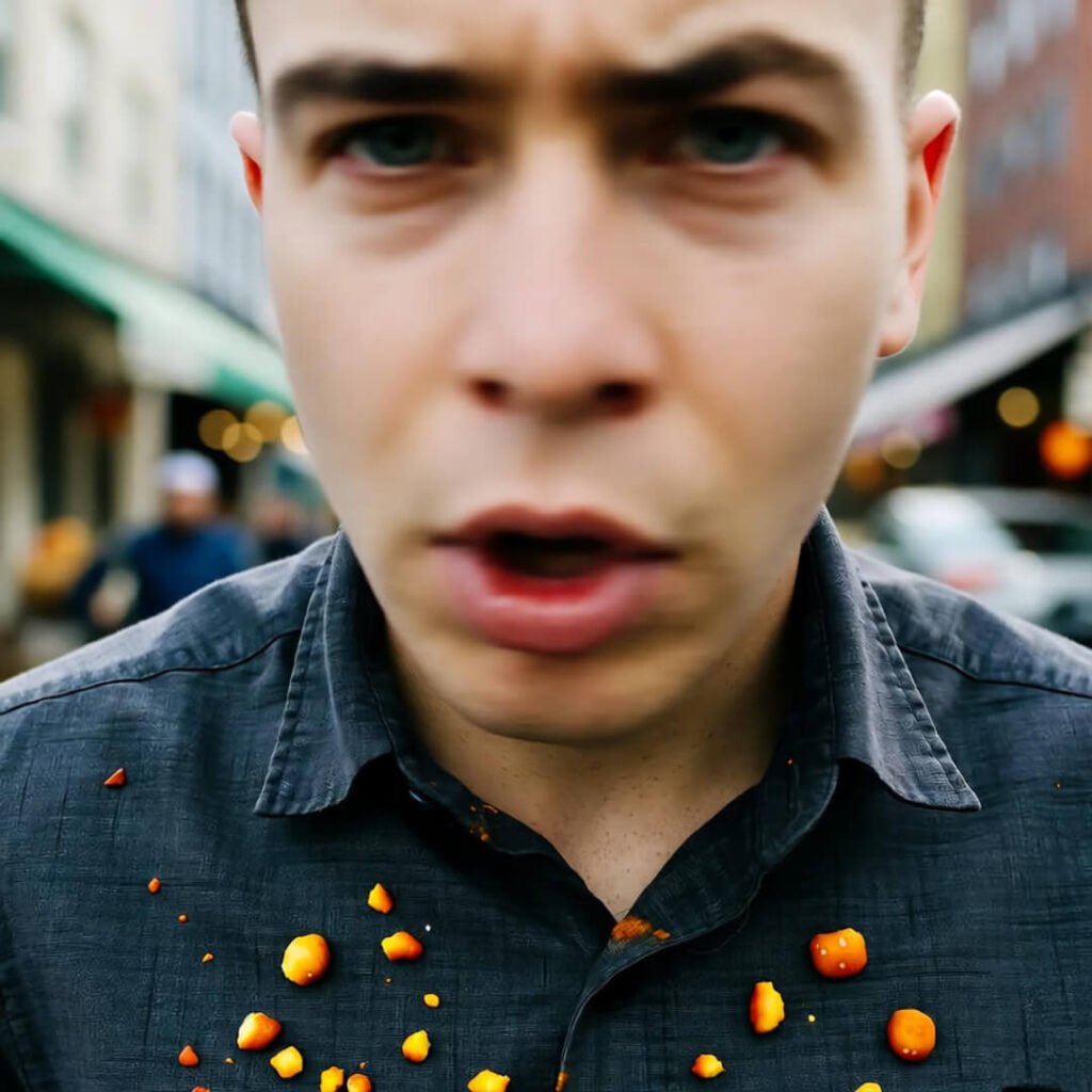 Pretzel crumbs mid-apology, Philly market fail.