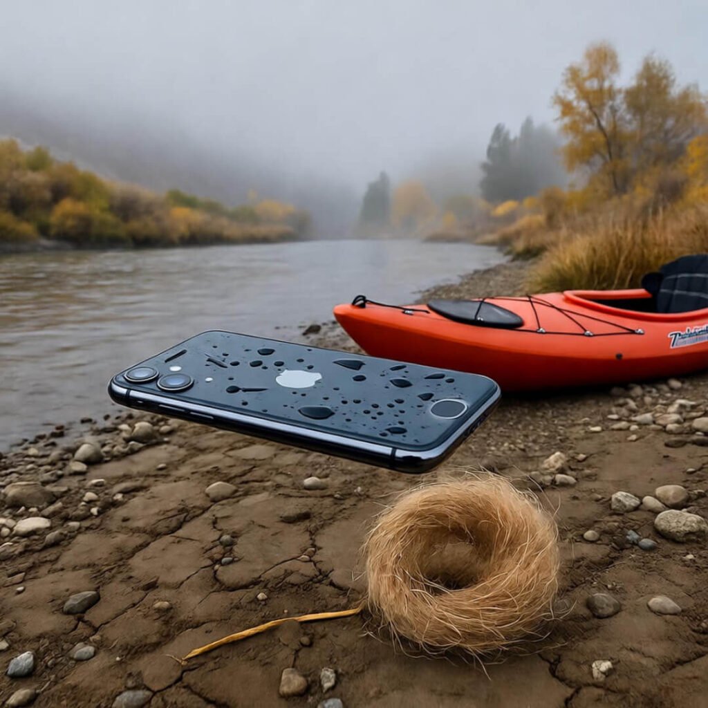 Misty river, floating iPhone, kayak fail.
