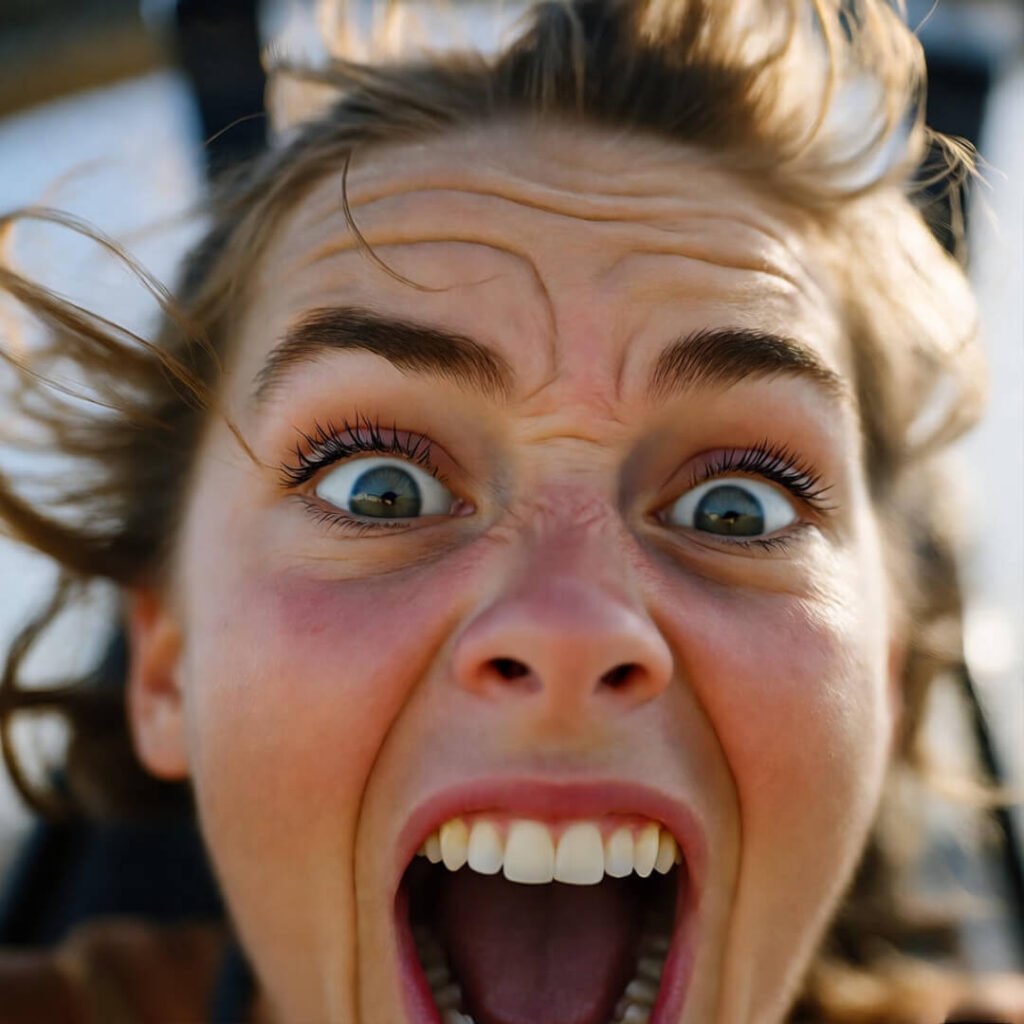 Upside-down scream on bungee cord.