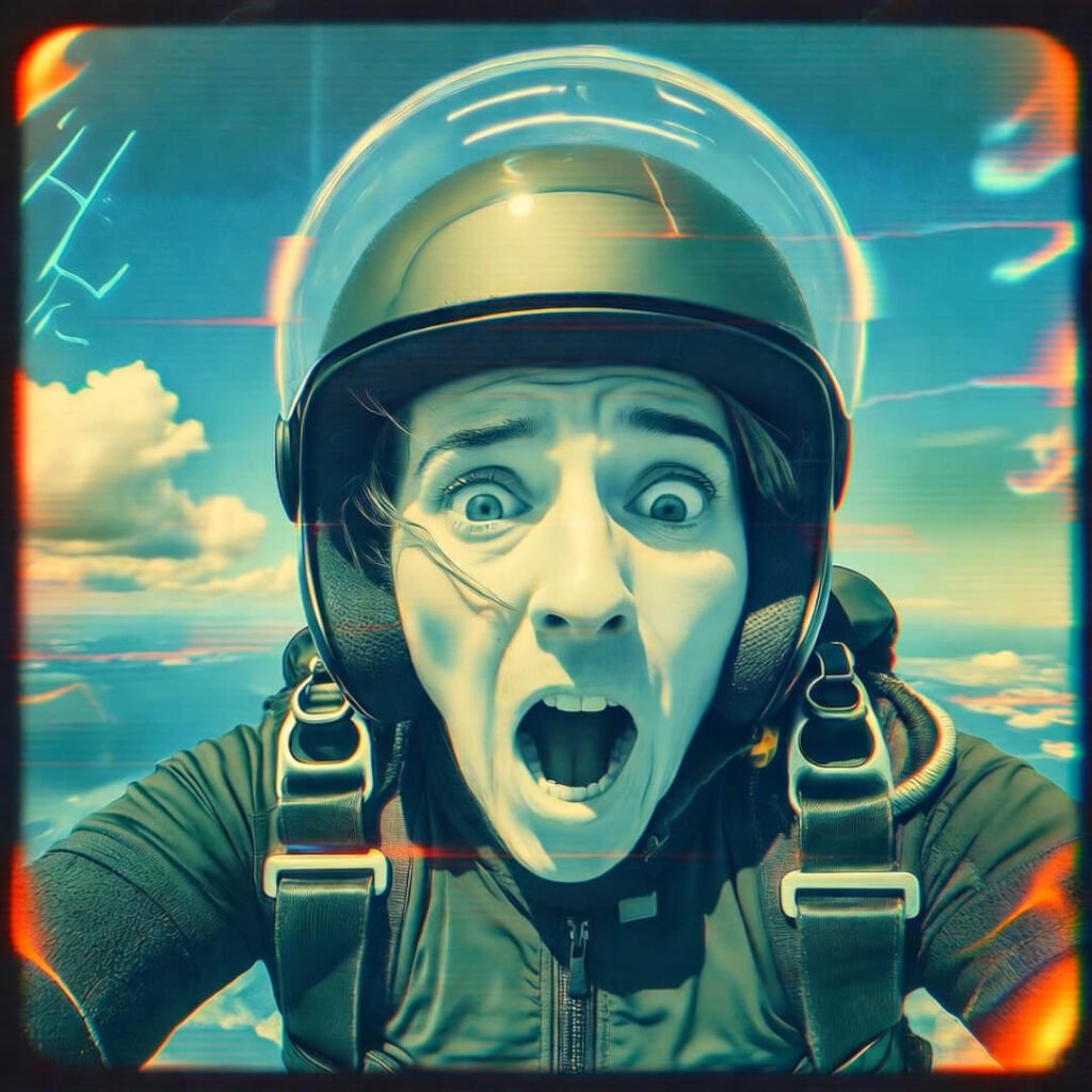 Waxy fingerpaint surfboard rides crashing wave.