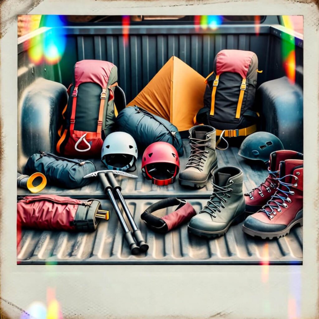 Truck bed gear pile, post-apocalypse style.