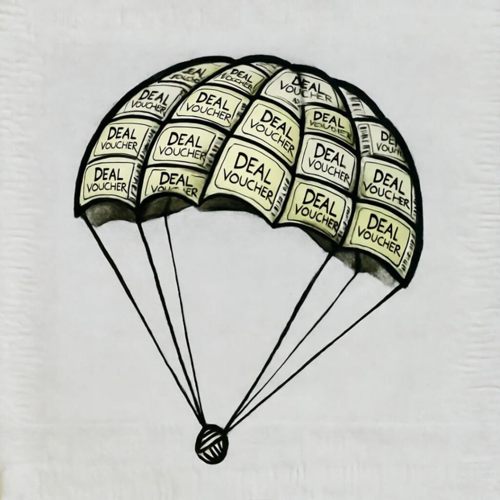 Doodle parachute of deal vouchers, my messy save