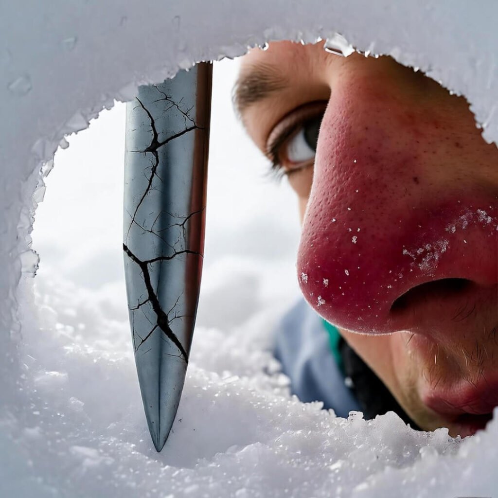 Upside-down map, nose in snow pit.