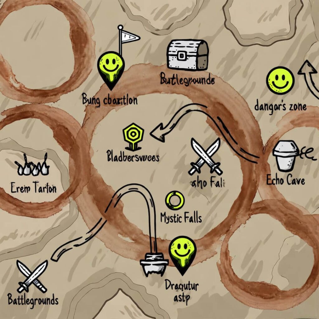 Stained map with smiley dangers.
