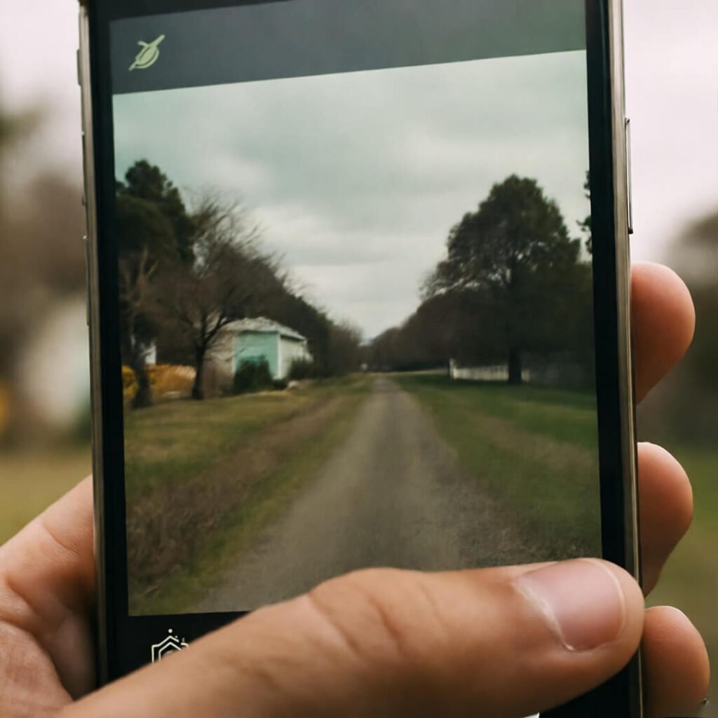 Shaky phone snap, thumb in frame, tilted horizon.