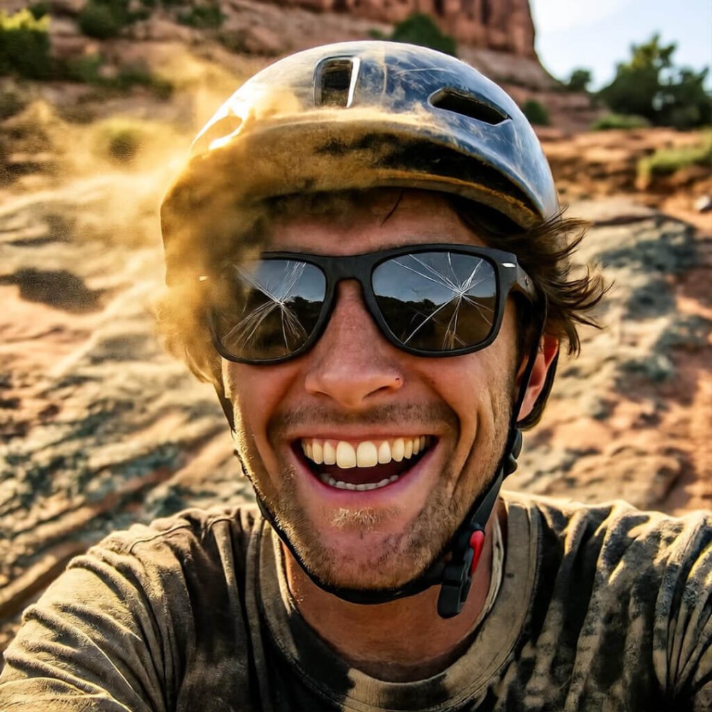 Grinning face-plant in Utah dust cloud.