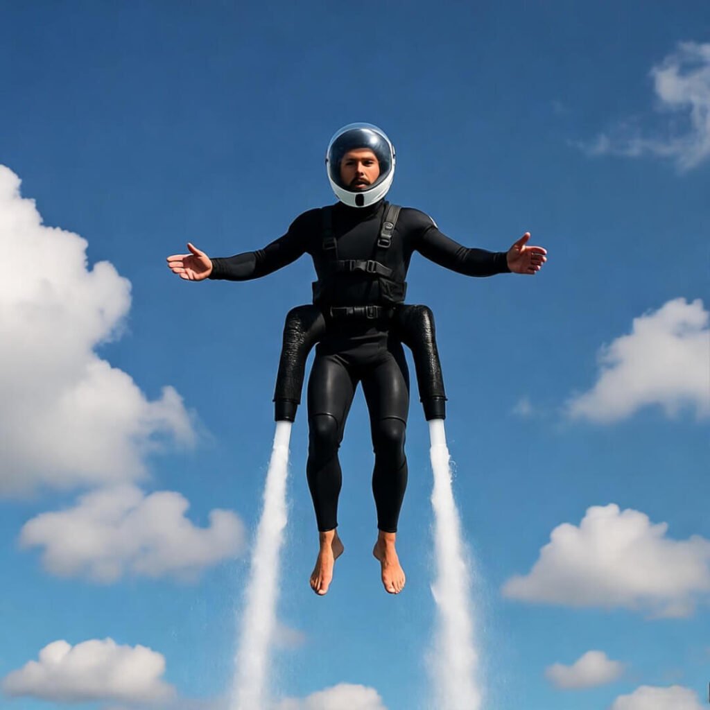 Brief water jetpack win in Myrtle Beach, turquoise skies, shaky confidence.