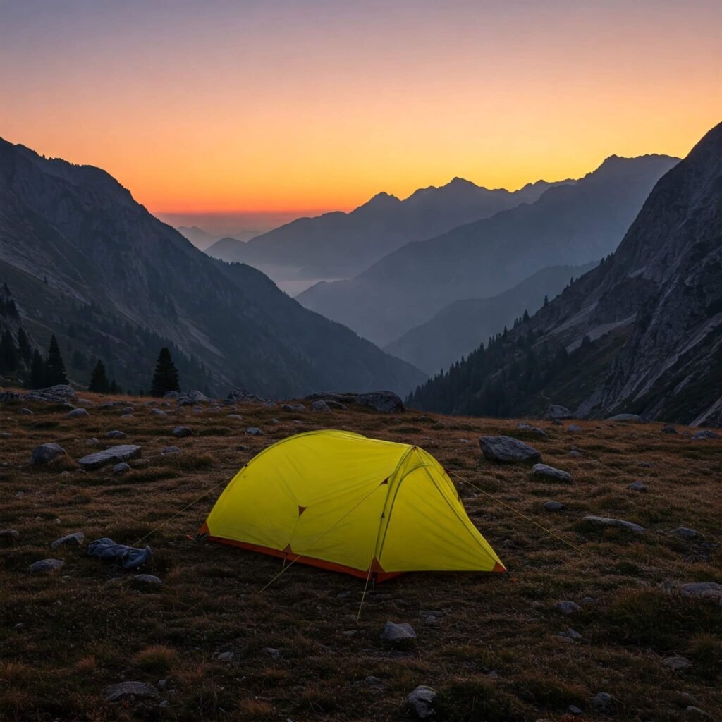 Tent Shelter in Mountain Landscape