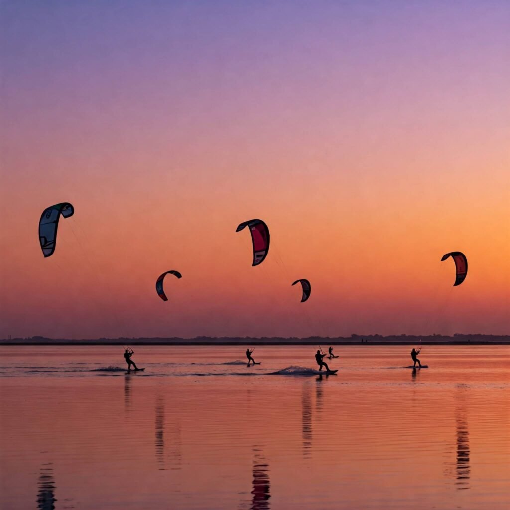 Sunset Kiteboarders: Water Formation