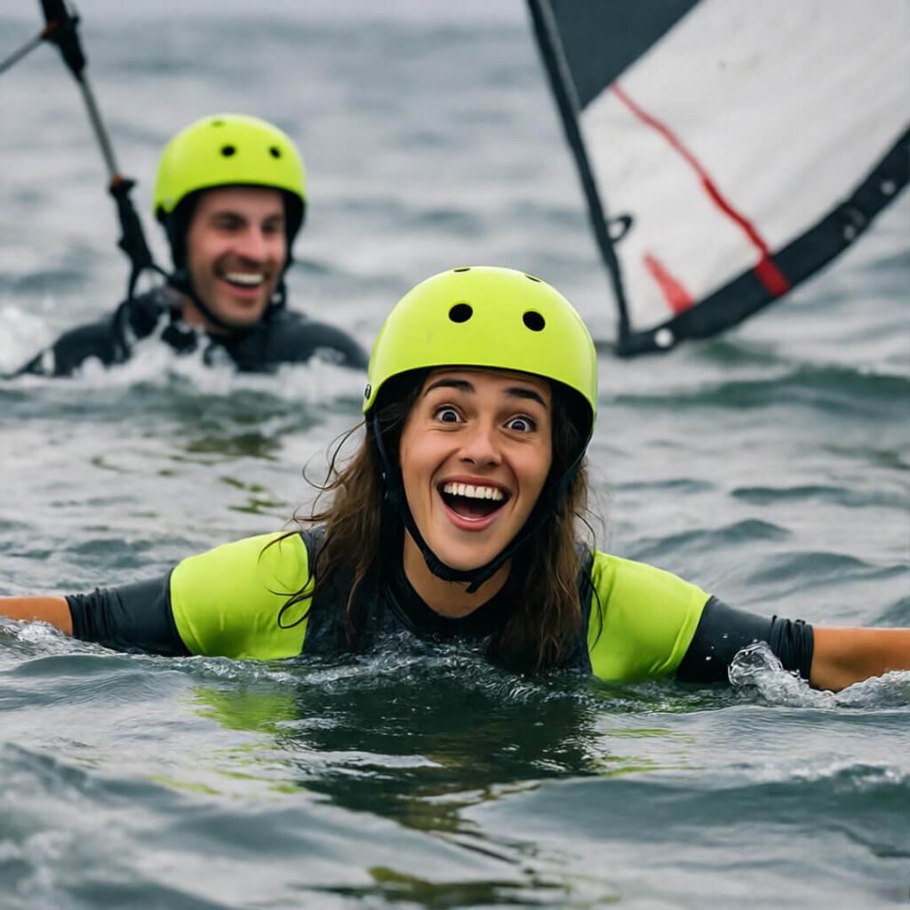 Kiteboarding safety fail from my drenched, embarrassed angle.
