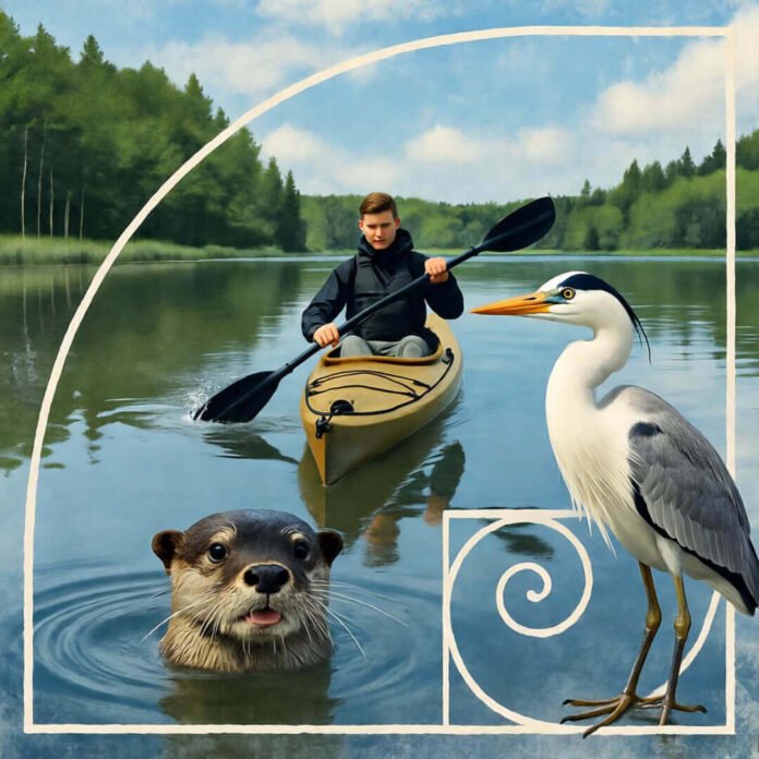 Me dreaming up the rush of the best river kayaking routes in the US, with an otter crashing the party.
