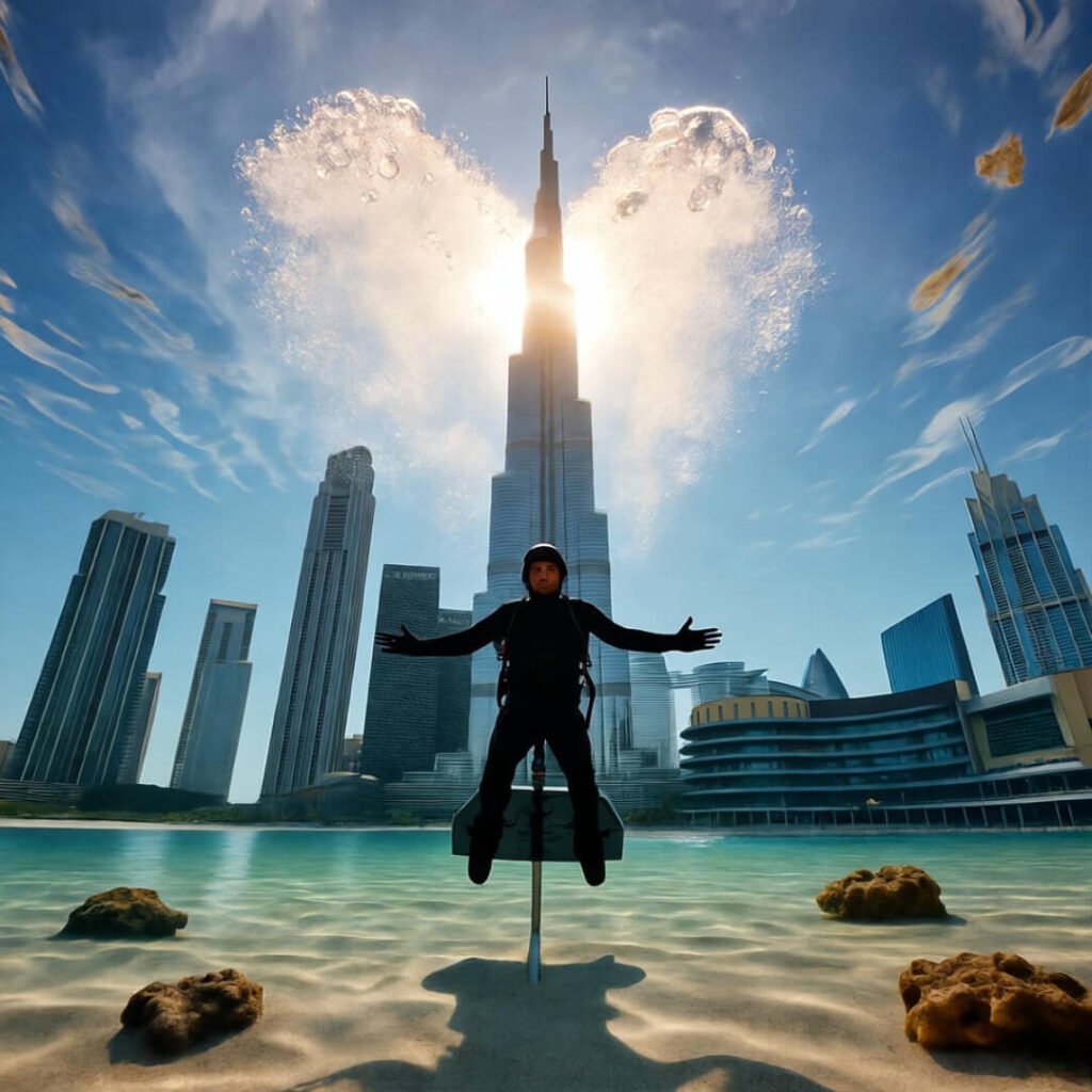 Underwater glimpse of Dubai’s flyboarding destination, my jaw-dropped awe.