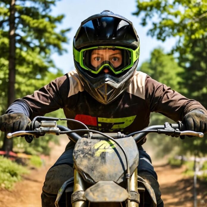 GoPro mid-air bike flail, dust and grin.